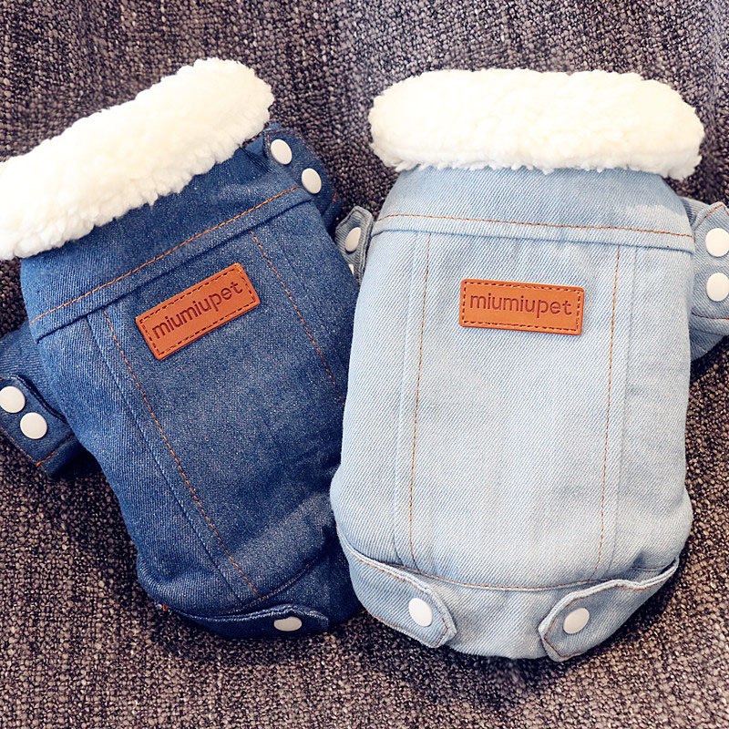 Premiun Thick Warm Dog Cotton Jacket, Denim Pet Clothes